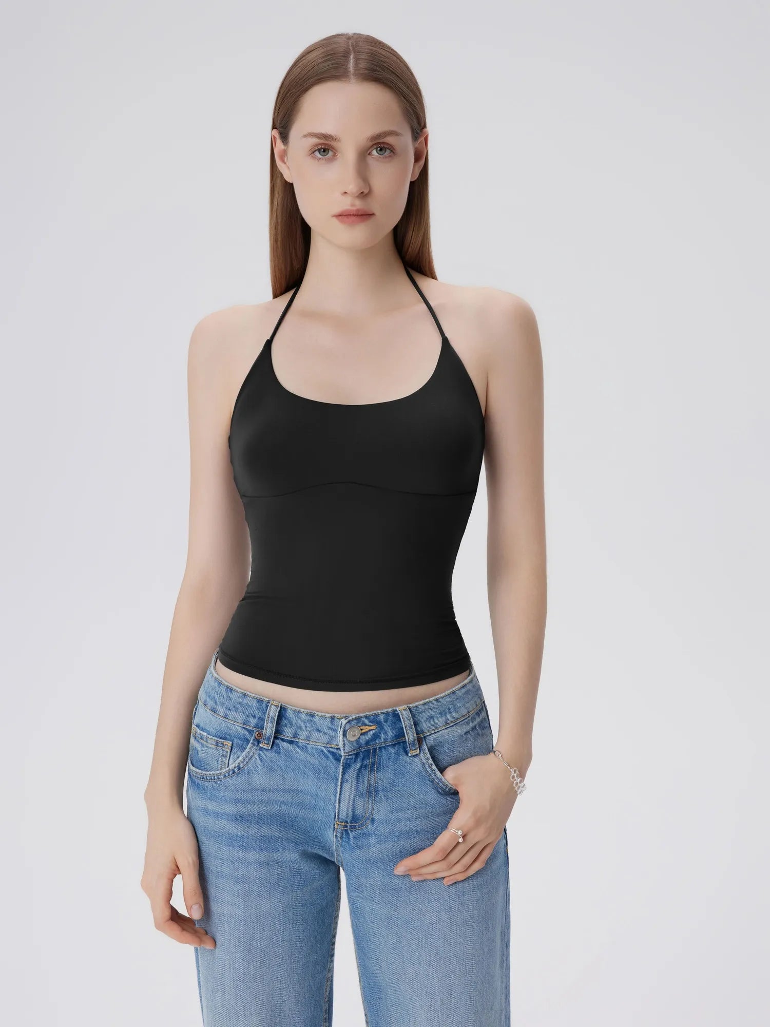 Open Back Silver Botton Y2K Tank Tops