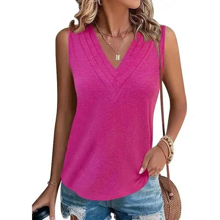 Women V Neck Tank Tops Dressy Casual Summer Loose Fit Sleeveless Shirts Blouse Comfy Womenswear Soft Basic