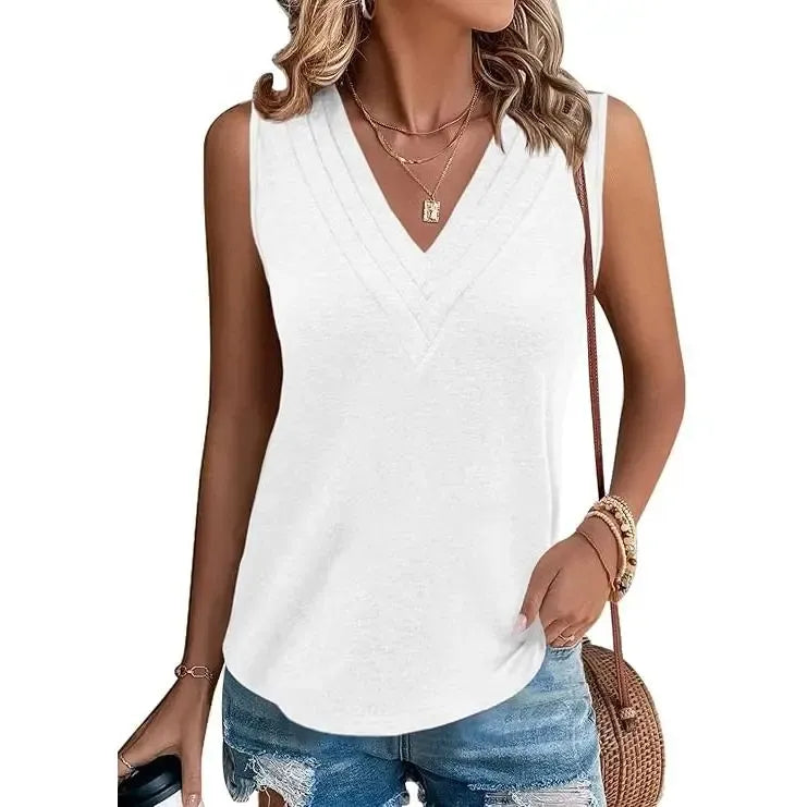 Women V Neck Tank Tops Dressy Casual Summer Loose Fit Sleeveless Shirts Blouse Comfy Womenswear Soft Basic