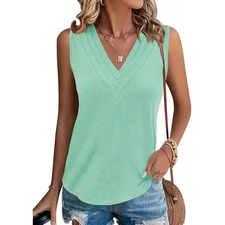 Women V Neck Tank Tops Dressy Casual Summer Loose Fit Sleeveless Shirts Blouse Comfy Womenswear Soft Basic