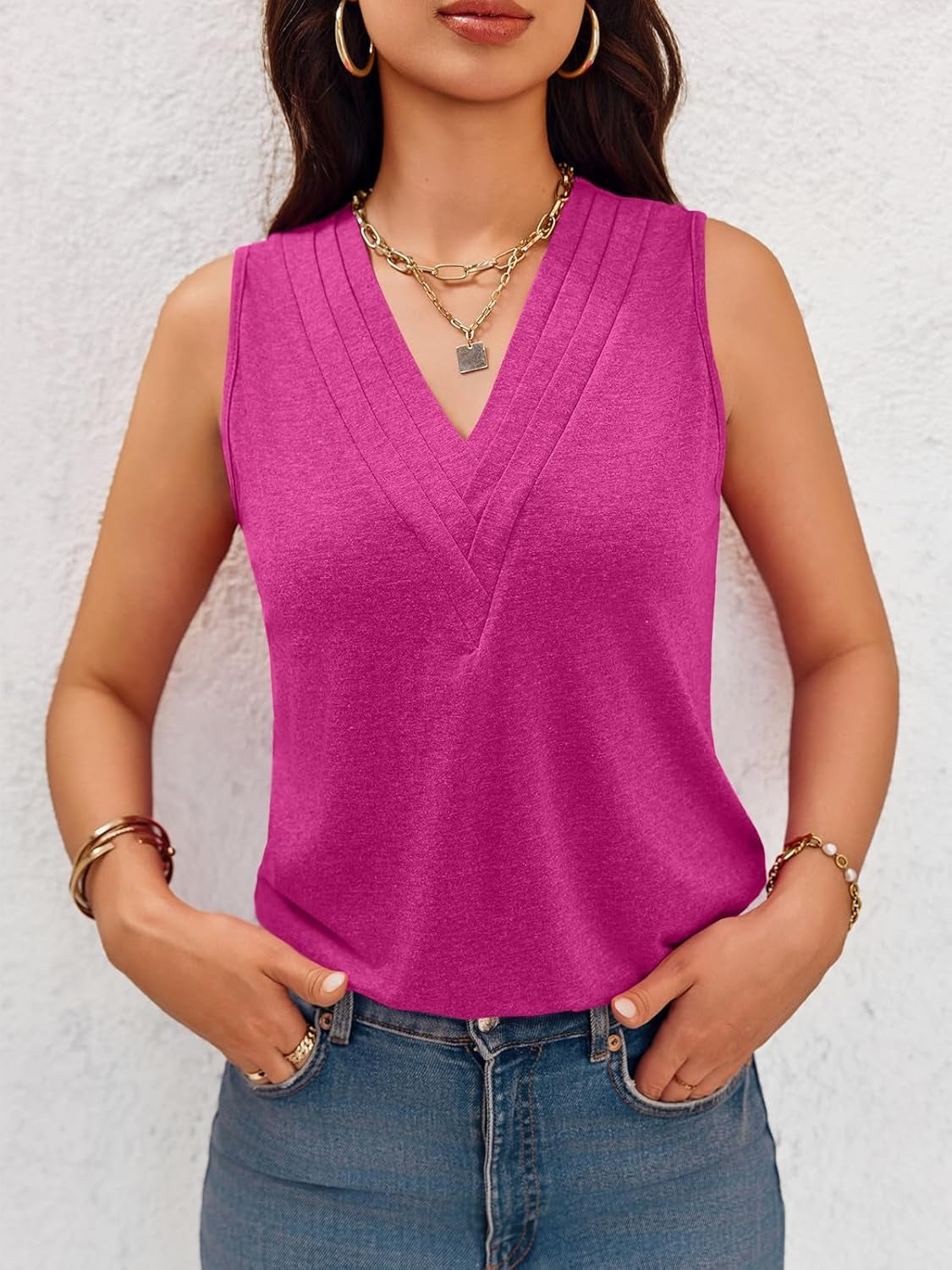 Women V Neck Tank Tops Dressy Casual Summer Loose Fit Sleeveless Shirts Blouse Comfy Womenswear Soft Basic